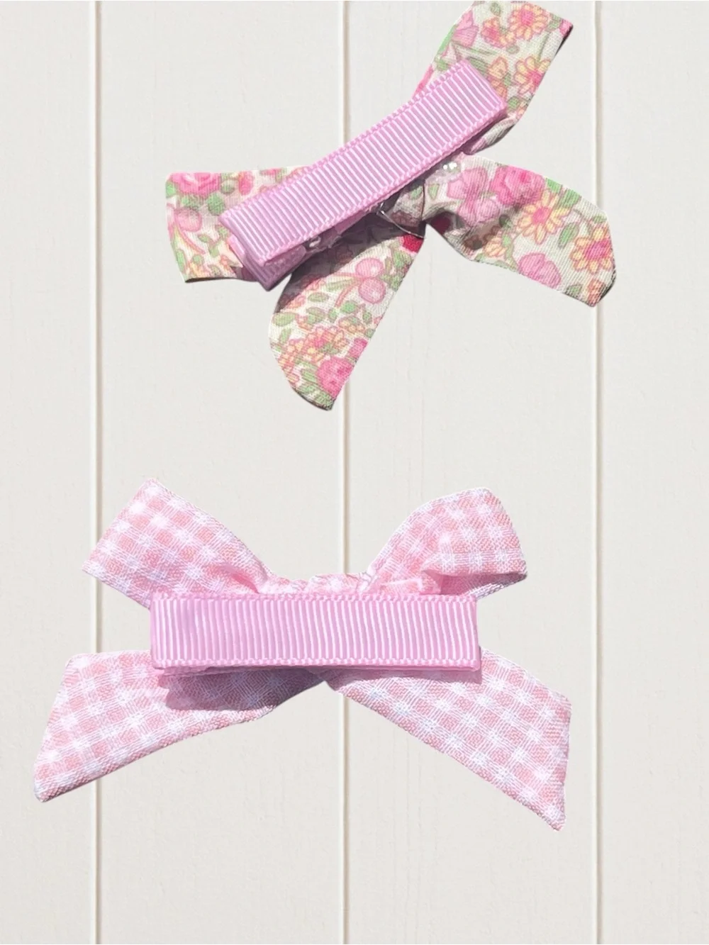 Pink Floral & Gingham Bow Hair Clips for Kids